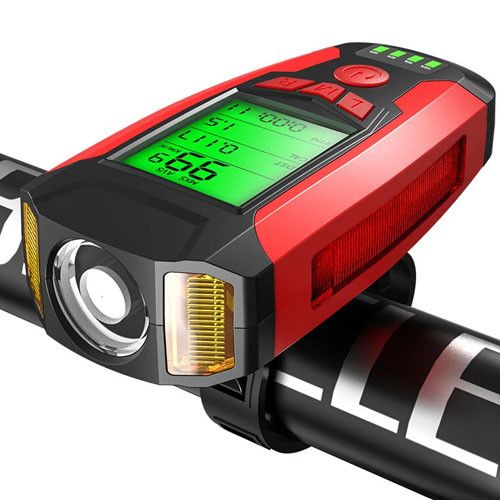 Велоліхтар з комп'ютером, сигналом і сигналізацією AS0808-XPG+2LED(Yellow)+2COB(Red), виносна кнопка, Waterproof, аккум., ЗП