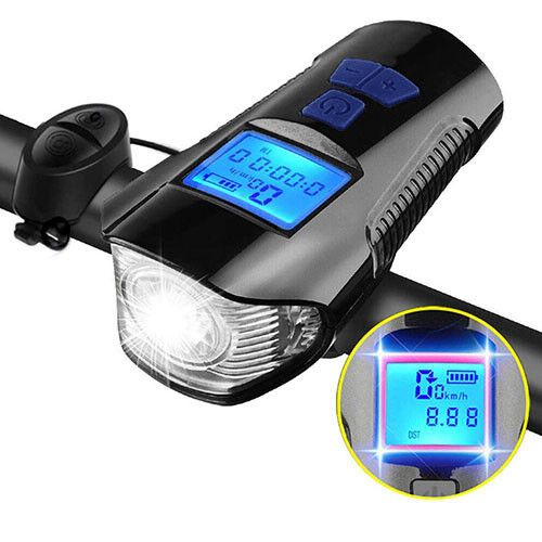 Велоліхтар з комп'ютером та сигналом XA-585-T6+2LED, виносна кнопка, Waterproof, Li-Ion акумулятор, ЗП microUSB