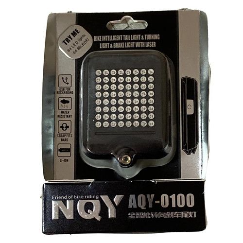 Велоліхтар AQY-0100 з автоматичним зазначенням поворотів (Red+Yellow) + лазер, Waterproof, ЗП microUSB, Li-Ion акумулятор.