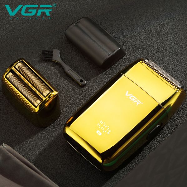 Електробритва VGR V-399 шейвер GOLD, вологостійка, додаткова насадка, LED Display, металева
