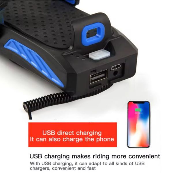 Велоліхтар із сигналом та тримачем телефону LY-25-2T6(White+Yellow), Waterproof, ЗП microUSB, Li-Ion акумулятор