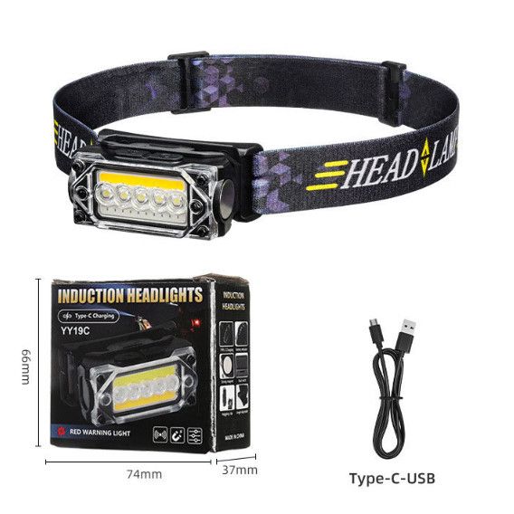 Ліхтар налобний YY-19С-5SMD+COB(white+yellow+red), Motion Sensor, Li-Ion акумулятор, ЗП Type-C, магніт, Box