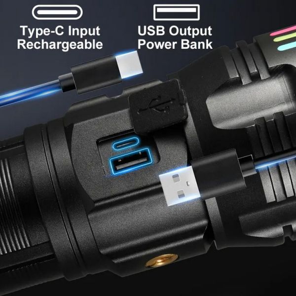Ліхтар NIGHT VISION FLUORESCENCE AK177-WHITE LASER LED PM60-TG, 8x18650 3.7V, Power Bank, ЗП Type-C, zoom, 5 фільтрів