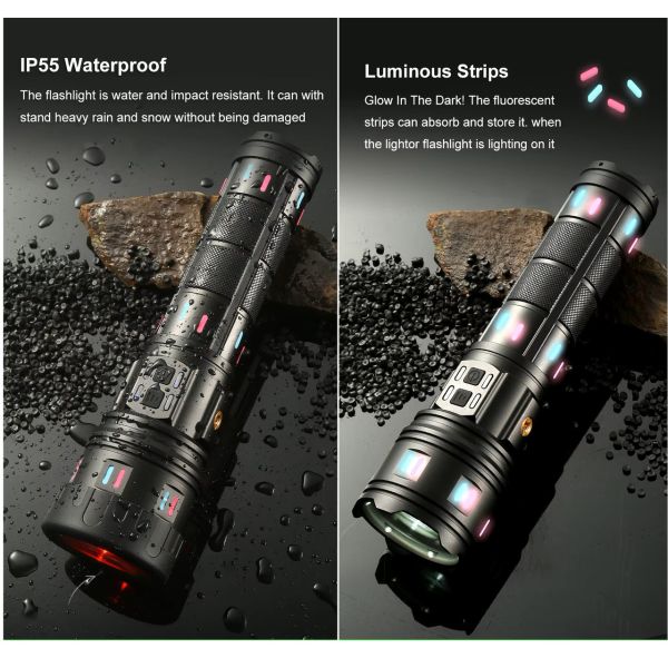 Ліхтар NIGHT VISION FLUORESCENCE AK177-WHITE LASER LED PM60-TG, 8x18650 3.7V, Power Bank, ЗП Type-C, zoom, 5 фільтрів