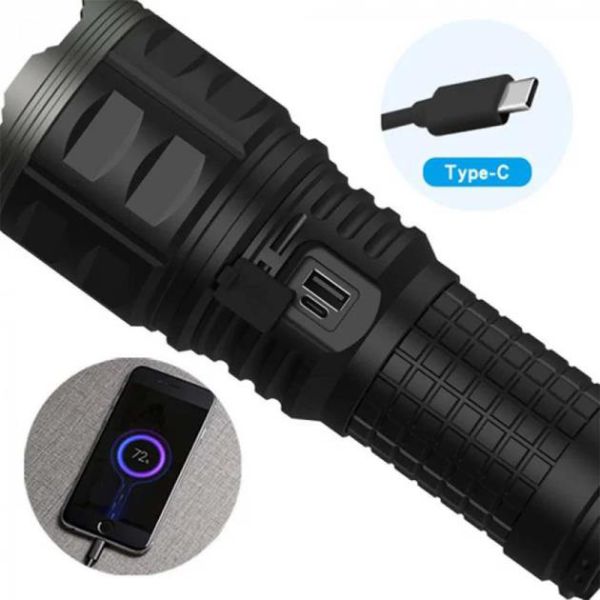 Ліхтар AK138 WHITE LASER LED PM60-TG, 4х18650, power bank, індикація заряду, ЗП Type-C, zoom, Box
