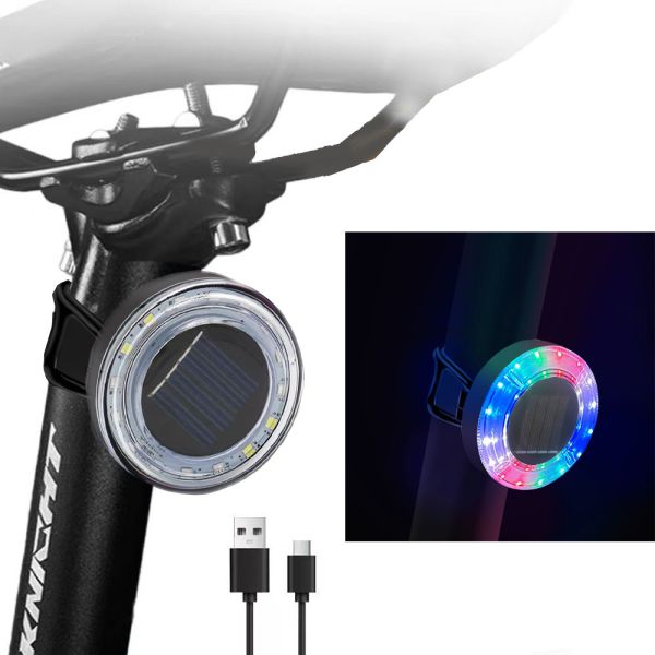 Велоліхтар HYD-085-SMD(RGB), сонячна батарея, Waterproof, Li-Ion акумулятор, ЗП Type-C