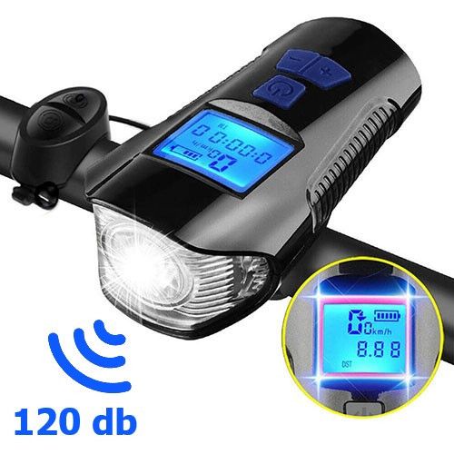 Велоліхтар з комп'ютером та сигналом XA-585-T6+2LED, виносна кнопка, Waterproof, Li-Ion акумулятор, ЗП microUSB