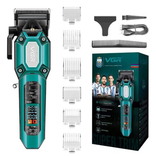 Акумуляторна машинка для стрижки (clipper) VGR V-600 GREEN, 6 насадок, регулятор висоти, LED display, 7000 RPM