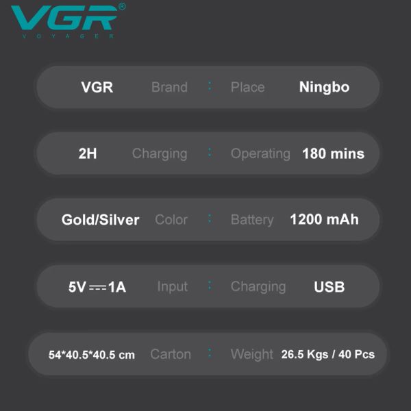 Електробритва VGR V-350 SILVER шейвер, подвійне лезо, 2 насадки, LED Display