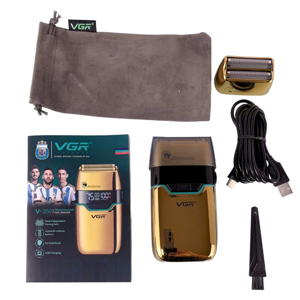Електробритва VGR V-350 GOLD шейвер, подвійне лезо, 2 насадки, LED Display