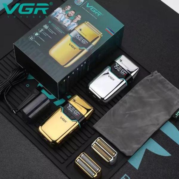 Електробритва VGR V-350 GOLD шейвер, подвійне лезо, 2 насадки, LED Display