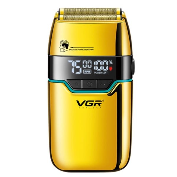 Електробритва VGR V-350 GOLD шейвер, подвійне лезо, 2 насадки, LED Display