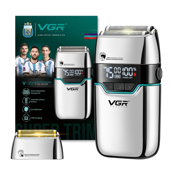 Електробритва VGR V-350 SILVER шейвер, подвійне лезо, 2 насадки, LED Display