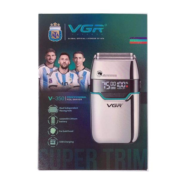 Електробритва VGR V-350 SILVER шейвер, подвійне лезо, 2 насадки, LED Display