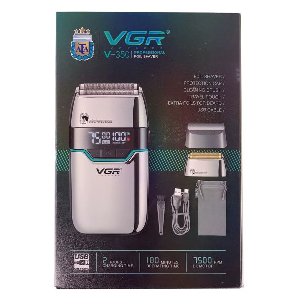 Електробритва VGR V-350 SILVER шейвер, подвійне лезо, 2 насадки, LED Display