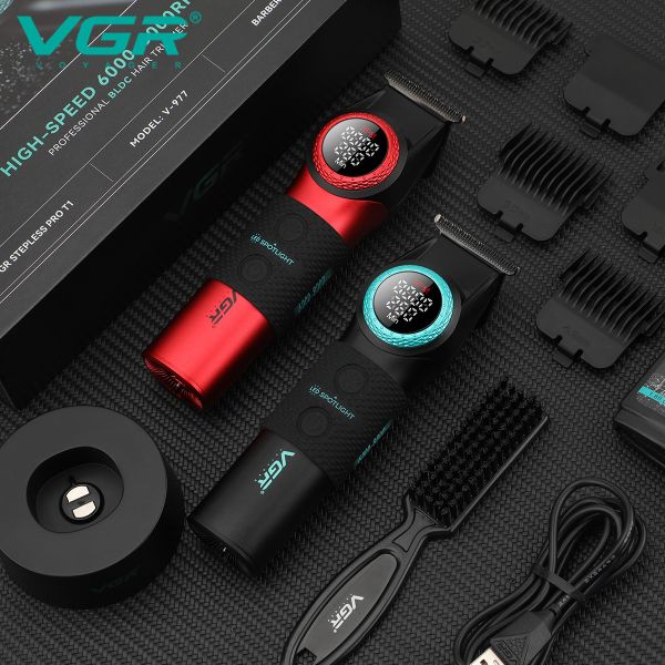 Тример VGR V-977 BLACK, регулювання потужності 6000 - 8000 RPM, 2500 mAh,  4 насадки, LED display