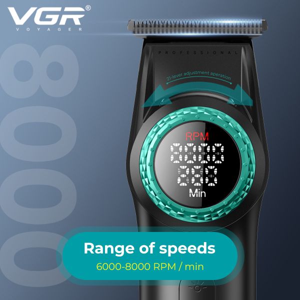 Тример VGR V-977 BLACK, регулювання потужності 6000 - 8000 RPM, 2500 mAh,  4 насадки, LED display