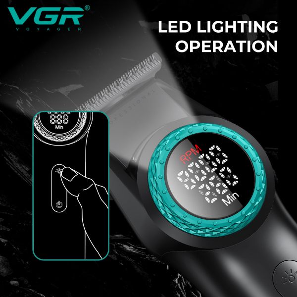 Тример VGR V-977 BLACK, регулювання потужності 6000 - 8000 RPM, 2500 mAh,  4 насадки, LED display