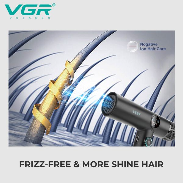 Фен професійний VGR V-401 BLACK, 40 рівнів обдування 70000 - 110000 RPM, 40 рівнів температури 60°C - 100°C, 3 насадки