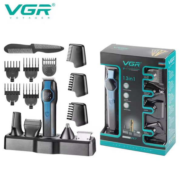 Набір для стриження VGR 13 в 1 V-173 BLUE, 13 насадок, LED display
