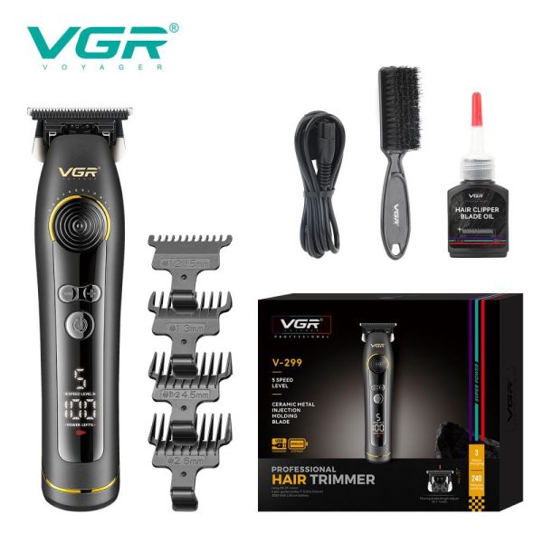 Тример VGR V-299 BLACK, 4 насадки, 9000RPM, 2000 mAh, 5 рівнів швидкості, LED display