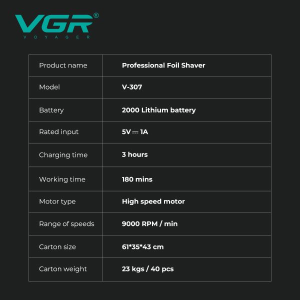 Електробритва VGR V-307 RED шейвер, подвійне лезо,  2000mAh, 9000 RPM