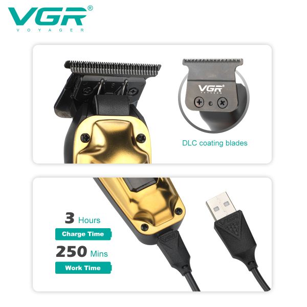 Акумуляторна машинка для стриження (clipper) VGR V-904 GOLD, 4 насадки, 2000 mAh, LED display