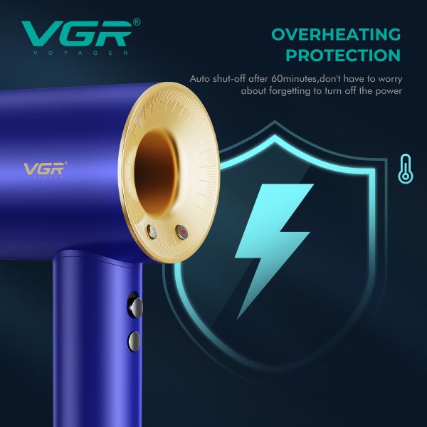 Фен професійний VGR V-445 BLUE, 3 рівні обдування, 4 рівні температури, 1600 Вт, 110000 RPM