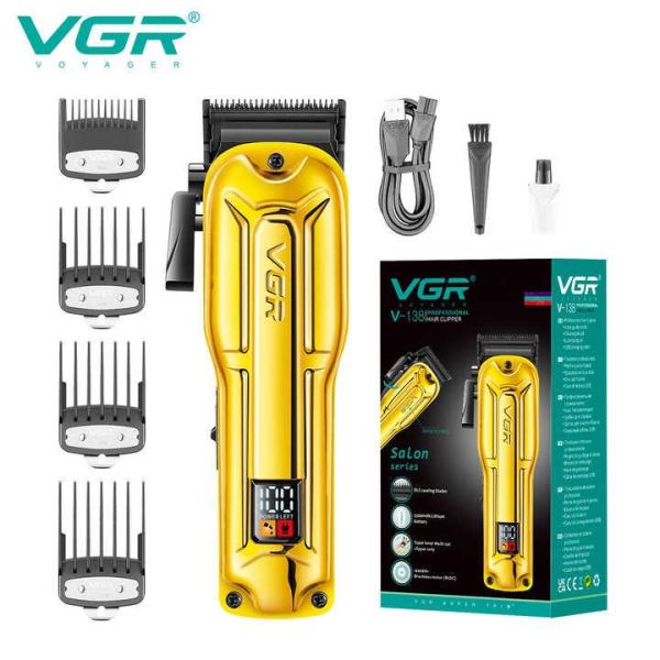Акумуляторна машинка для стриження (clipper) VGR V-138 GOLD, 4 насадки, 7000 RPM, 2500 mAh, LED display