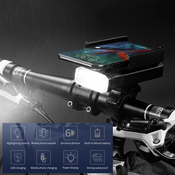 Велоліхтар BK09/Z-03-3T6, Power Bank, Li-Ion акумулятор, ЗП Type-C, кріплення під телефон