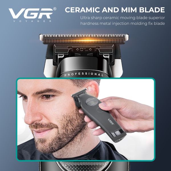 Тример VGR V-880T BLACK, EXTERNAL ROTOR MOTOR, MIM BLADE, 4 насадки, док-станція