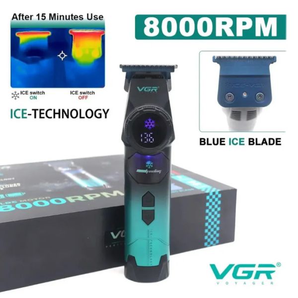 Тример VGR V-946 з технологією охолодження ICE TECHNOLOGY, 4 насадки, 8000 RPM, 3000 mAh, LED display