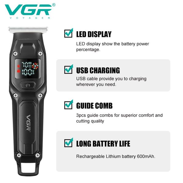 Тример VGR V-964 BLACK, 7000 RPM, 3 насадки, LED display