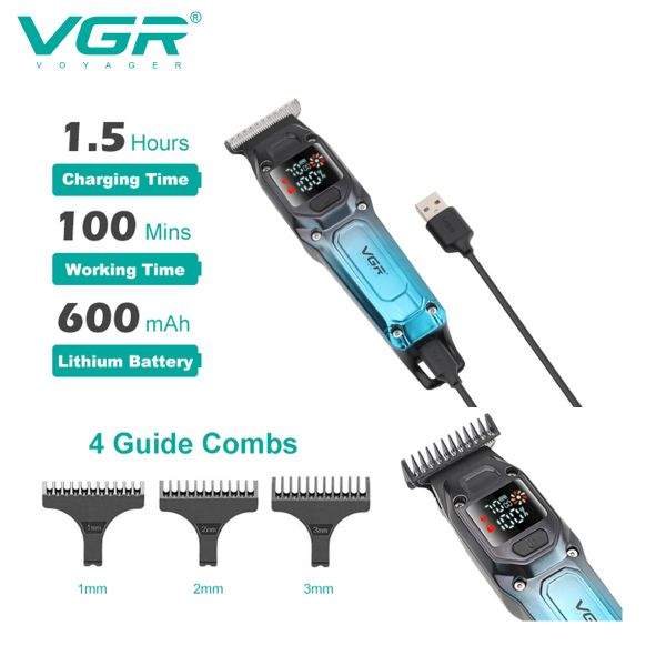 Тример VGR V-964 BLACK, 7000 RPM, 3 насадки, LED display