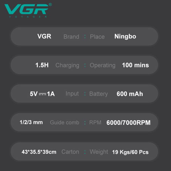 Тример VGR V-964 BLACK, 7000 RPM, 3 насадки, LED display