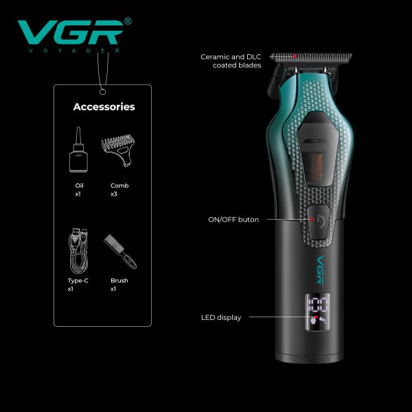 Тример VGR V-997, VECTOR MOTOR 8000-11000 RPM, 3 насадки, LED display