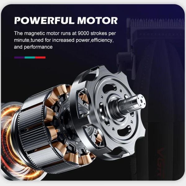 Акумуляторна машинка для стриження (clipper) VGR V-003 GOLD, 6 насадок, TURBO режим 9000 RPM, керамічне лезо, LED display