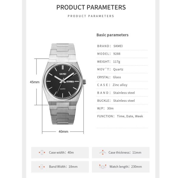 Годинники наручні 9288SIBK SKMEI, SILVER-BLACK