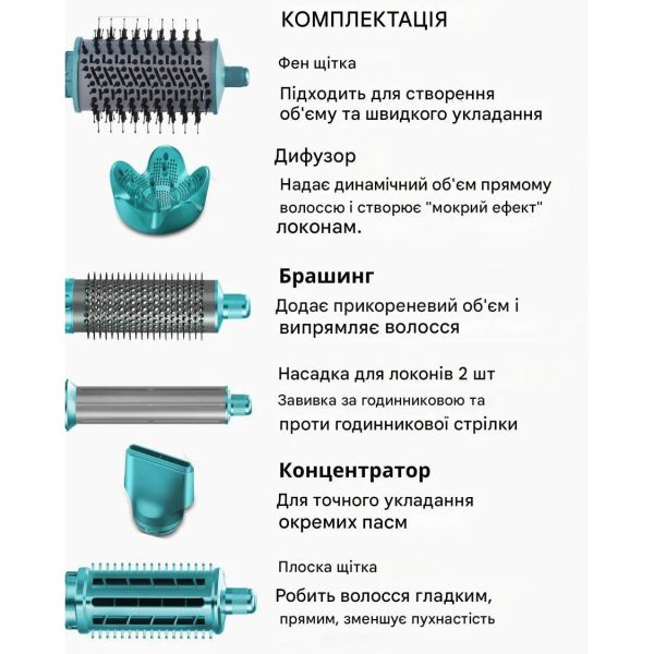 Фен-стайлер VGR 7 в 1 V-477 GREEN, Professional, 7 насадок, 1400 Вт