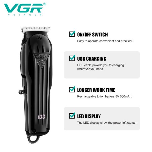 Машинка (триммер) для стрижки волосся VGR V-982, Professional, 4 насадки, LED Display