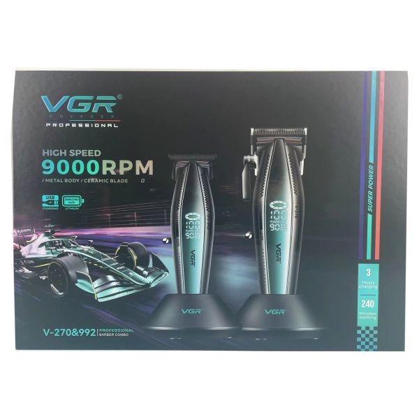 Комплект VGR 2 в 1 V-270&V-992 GREEN, машинка для стрижки та тример