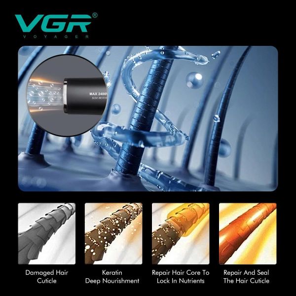 Фен професійний VGR V-469, 4 рівні обдування, 4 рівні температури, 2 насадки, 2400 Вт