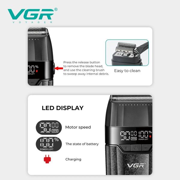 Електробритва VGR V-640S шейвер, подвійне лезо, 9000 RPM, LED Display