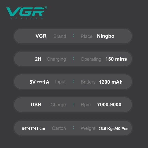 Електробритва VGR V-640S шейвер, подвійне лезо, 9000 RPM, LED Display