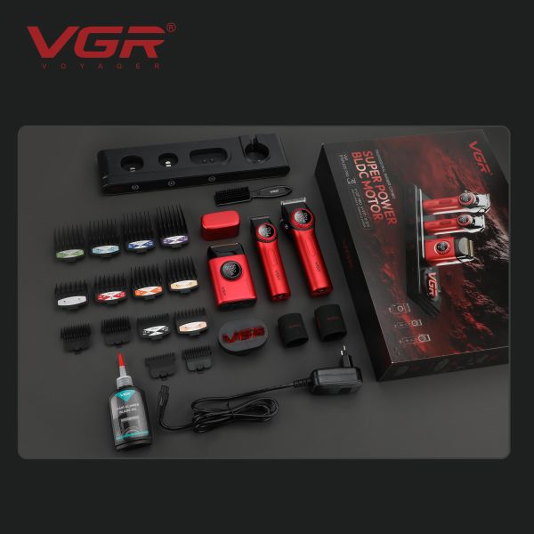 Комплект VGR STEPLERSS PRO 3 IN 1 RED, машинка для стрижки (Clipper), тример, шейвер