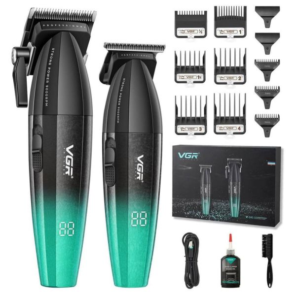 Комплект VGR 2 в 1 V-640 S2 GREEN акумуляторна машинка для стриження (clipper) та триммер