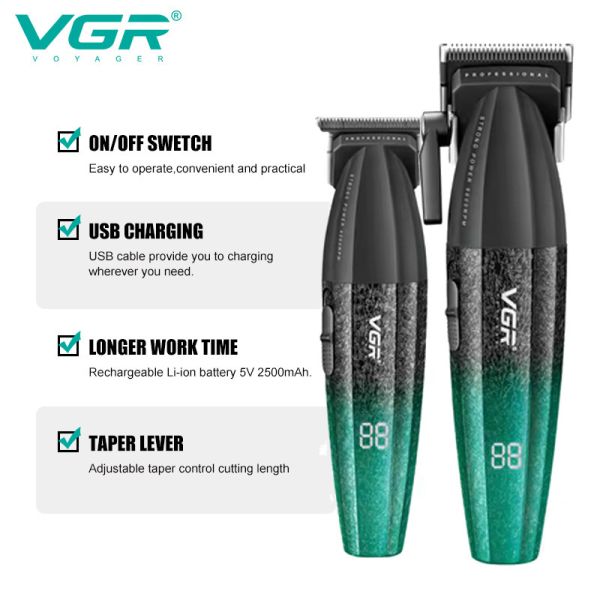 Комплект VGR 2 в 1 V-640 S2 GREEN акумуляторна машинка для стриження (clipper) та триммер
