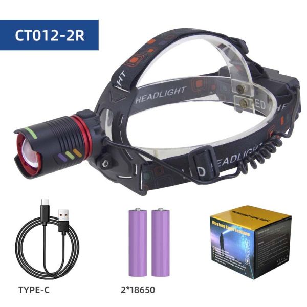Ліхтар налобний  NIGHT VISION FLUORESCENCE CT012-2R-TG, 2x18650, ЗП Type-C, zoom, Box