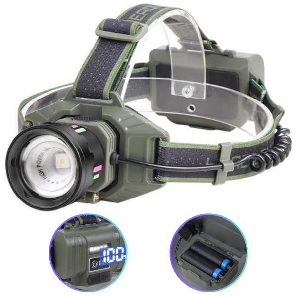 Ліхтар налобний NIGHT VISION FLUORESCENCE 8098-TG, IPX4, 2x18650/2x21700, ЗП Type-C, zoom, Box