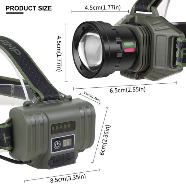Ліхтар налобний NIGHT VISION FLUORESCENCE 8098-TG, IPX4, 2x18650/2x21700, ЗП Type-C, zoom, Box